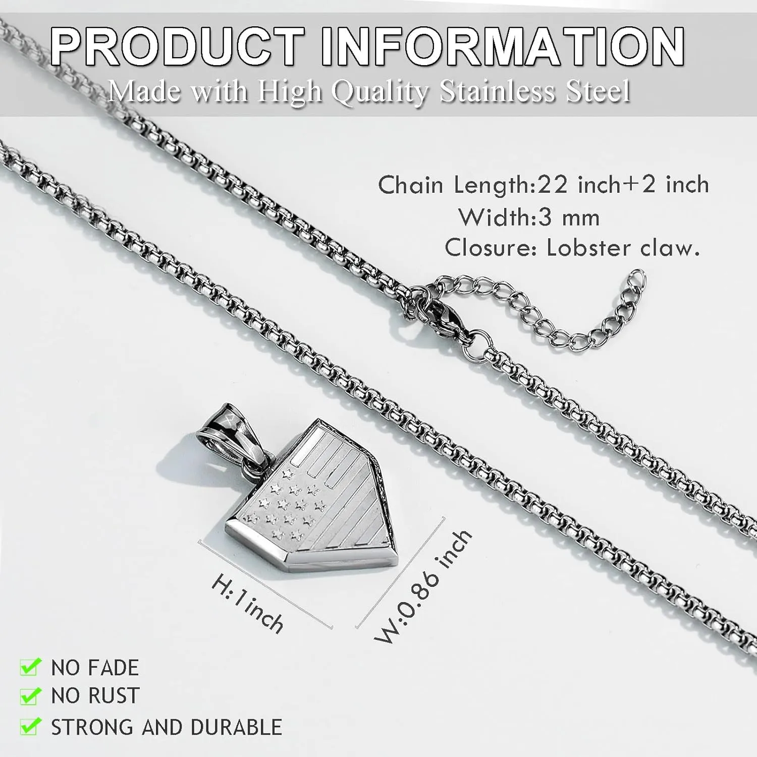 ZRAY USA Flag Baseball Plate Necklace for Men Personalized Bible Verse Shield Pendant Stainless Steel Chain 22 2 inch Inspirational Baseball Sport Gift Patriotic Jewelry for Boys